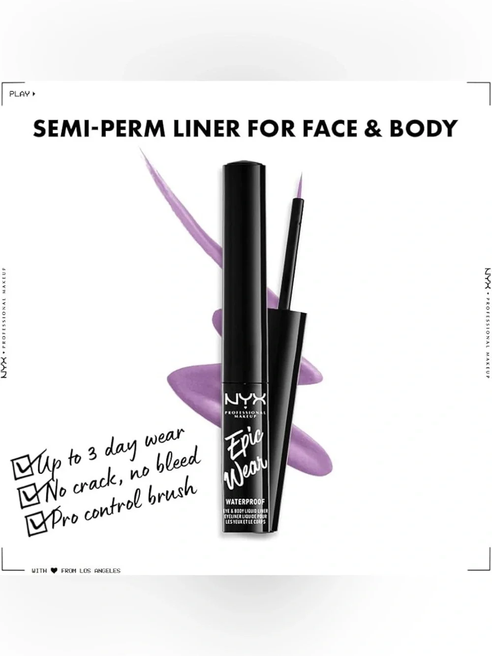 NYX Epic Wear Waterproof Liquid Liner, Long-Lasting Eyeliner, Lilac NWT